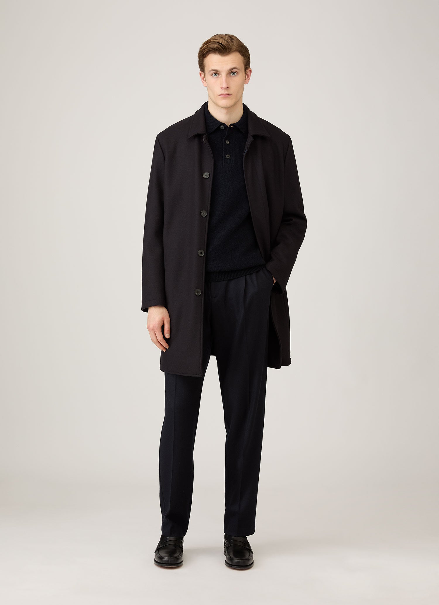 Men's Lambswool Polo Shirt in Dark Navy Mouline