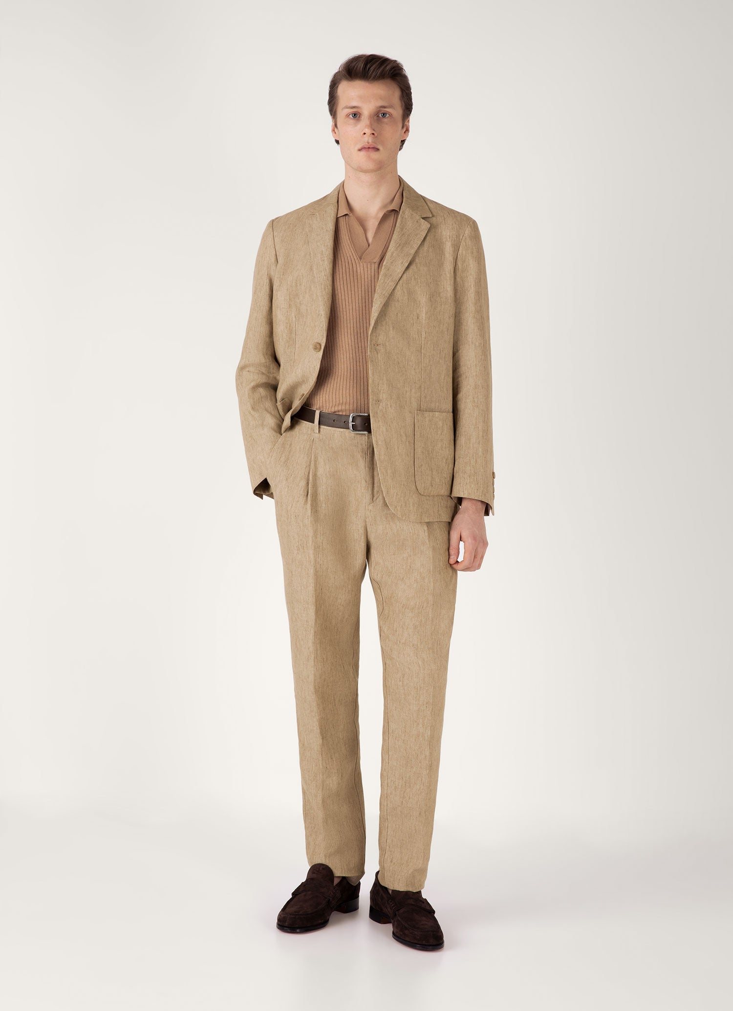 Men's Fine Rib Silk Cotton Polo Shirt in Dune