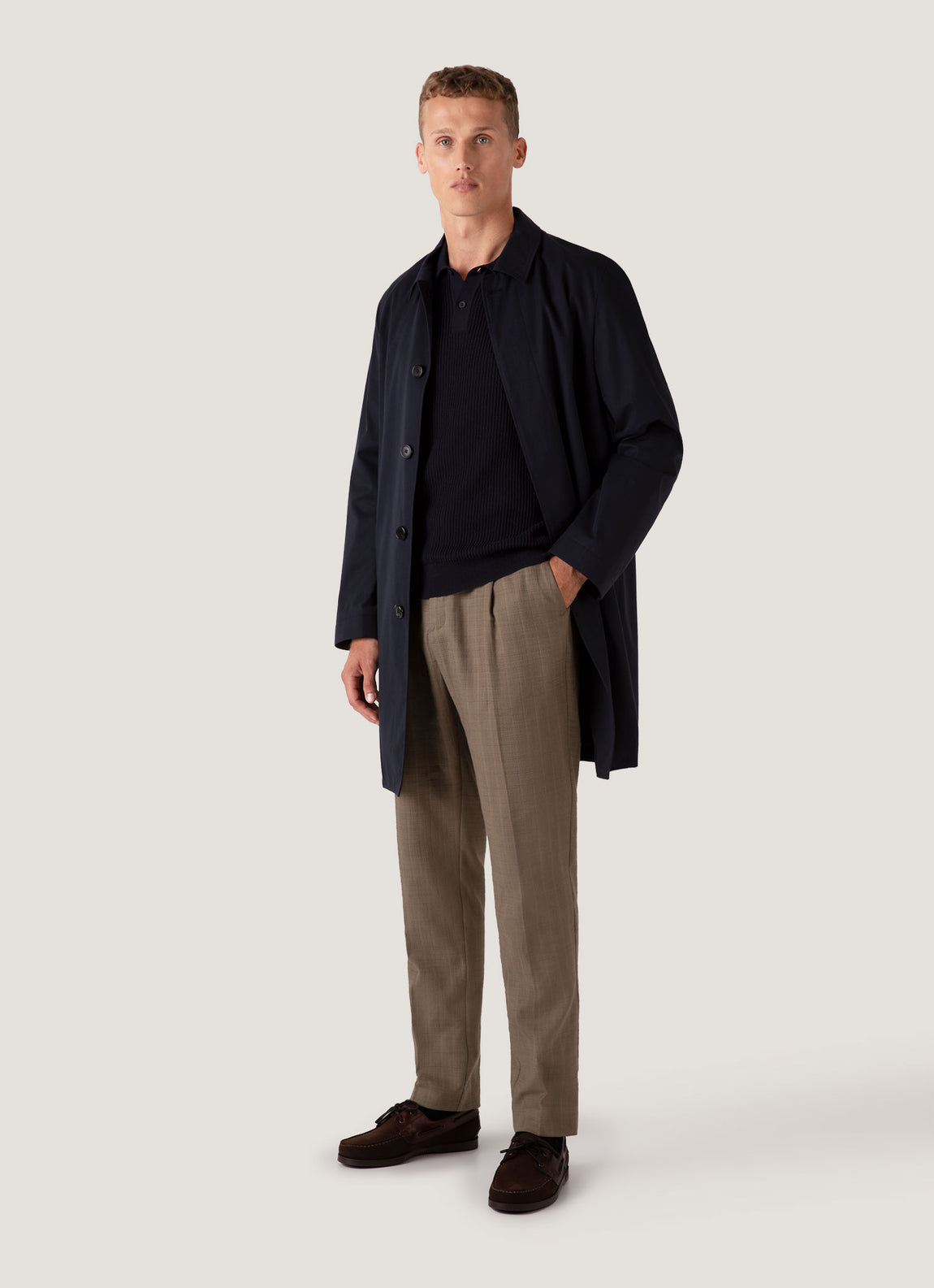 Men's Linear Mesh Knit Polo Shirt in Navy