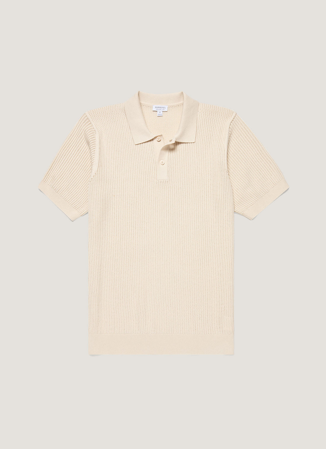 Men's Linear Mesh Knit Polo Shirt in Ecru