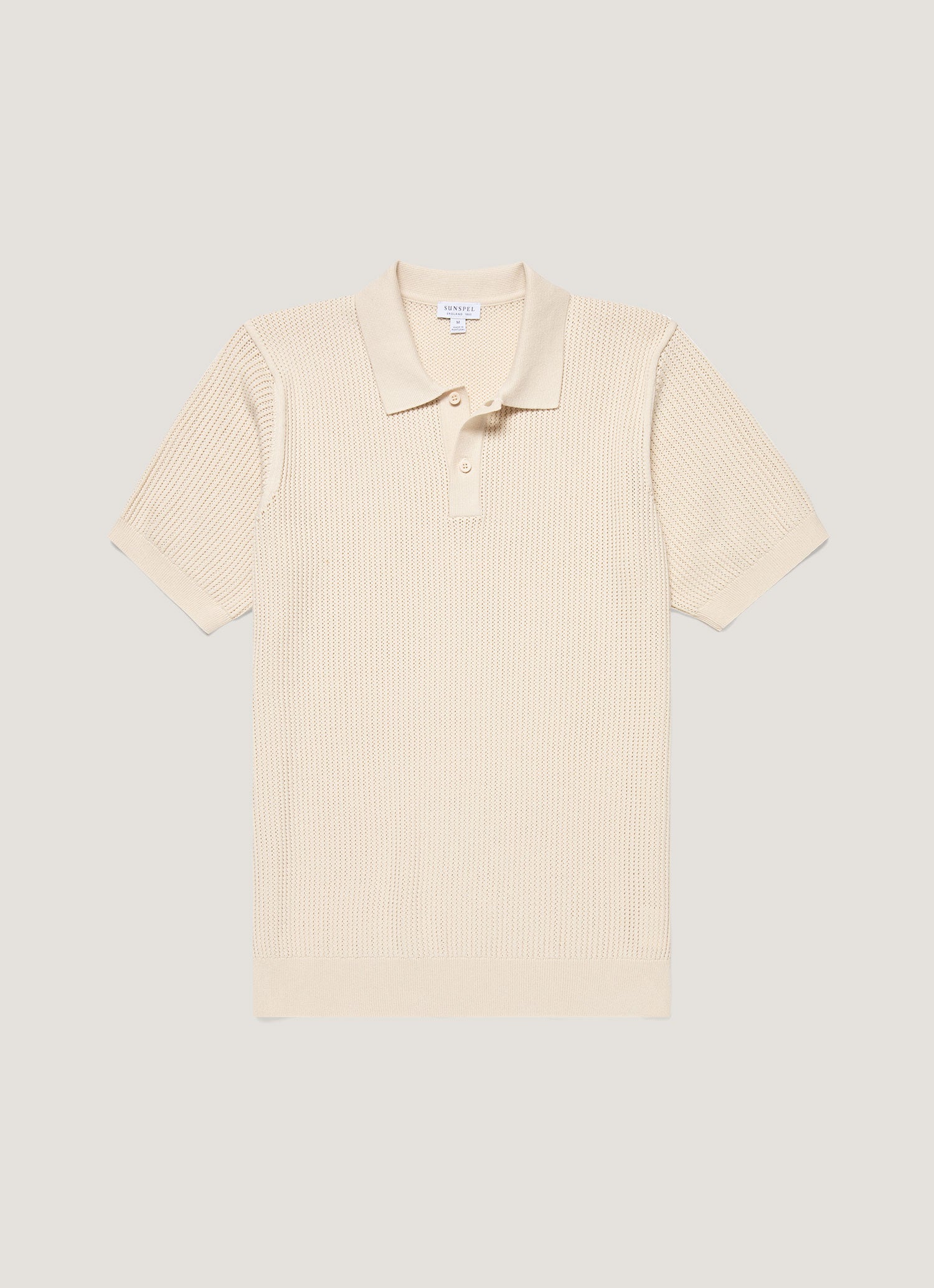 Men's Linear Mesh Knit Polo Shirt in Ecru