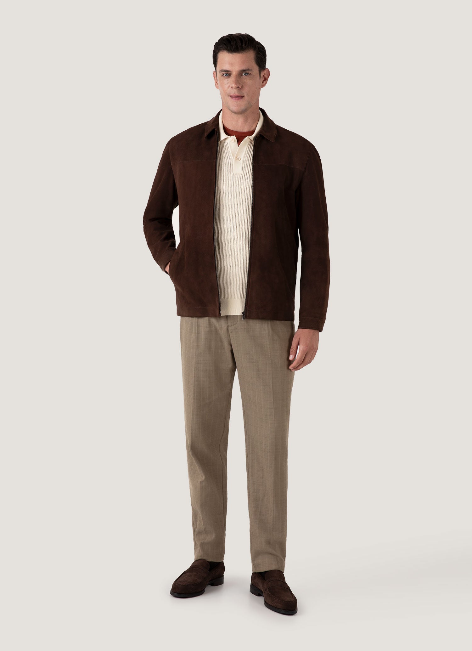 Men's Linear Mesh Knit Polo Shirt in Ecru