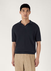 Men's Compact Mesh Knit Polo Shirt in Navy