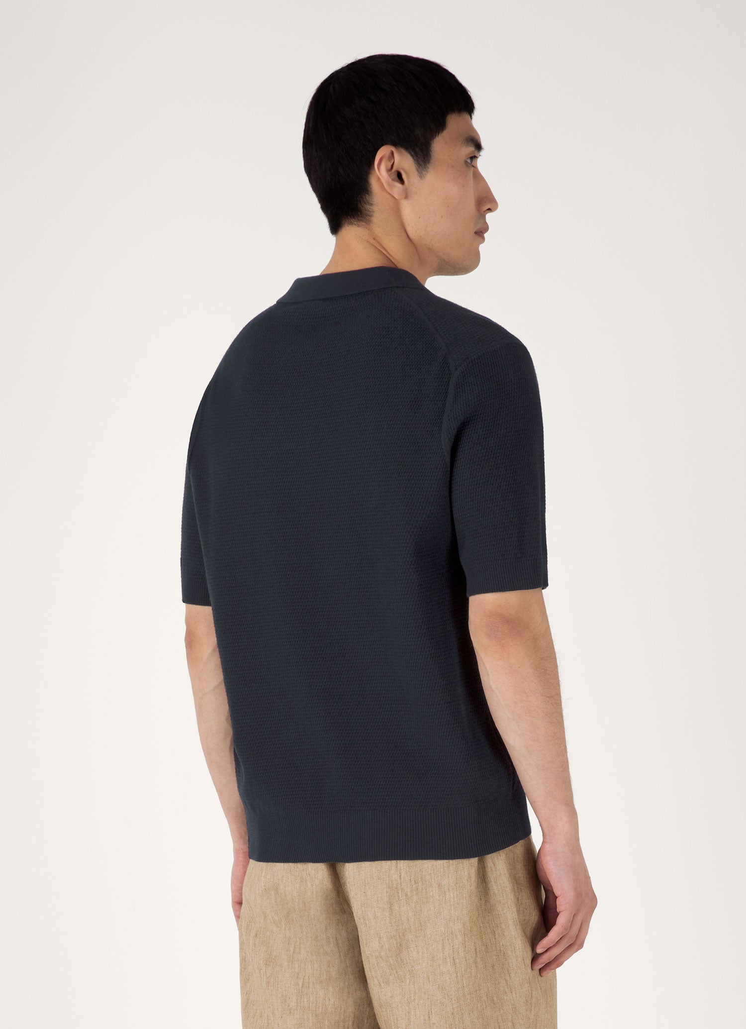 Men's Compact Mesh Knit Polo Shirt in Navy