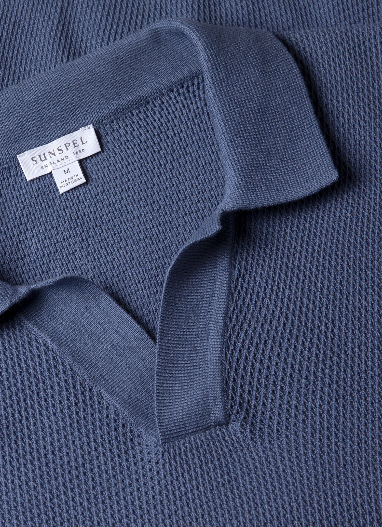 Men's Compact Mesh Knit Polo Shirt in Soft Denim