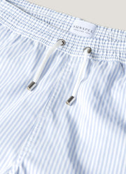 Men's Drawstring Swim Shorts in White/Cool Blue