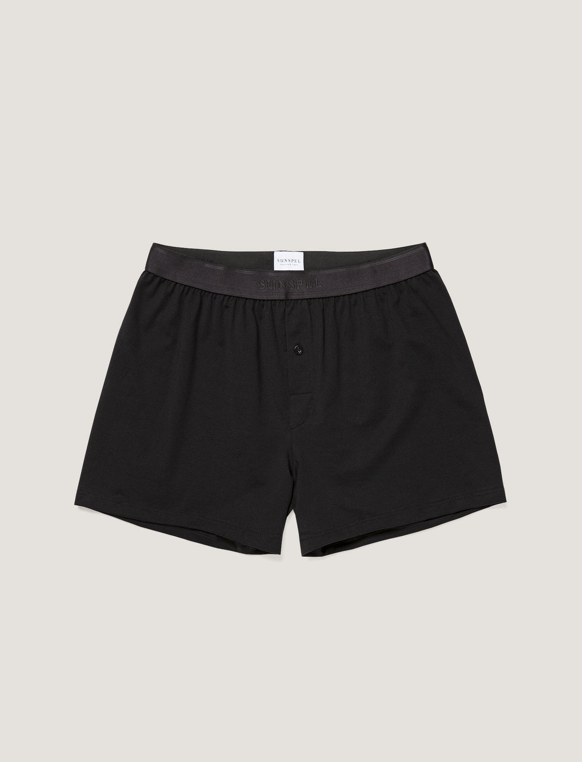 Men's Superfine Cotton One-Button Boxer Shorts in Black
