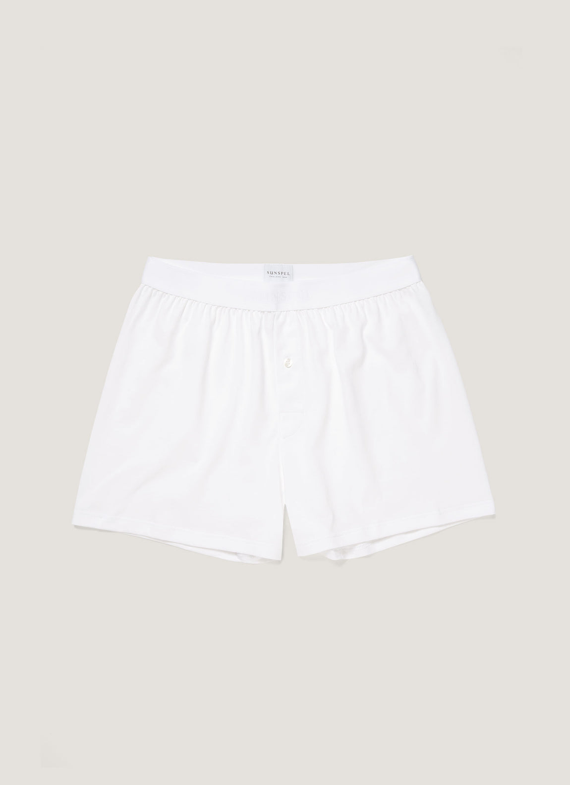 Men's Superfine Cotton One-Button Boxer Shorts in White