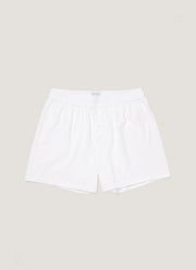 Men's Superfine Cotton One-Button Boxer Shorts in White