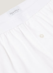 Men's Superfine Cotton One-Button Boxer Shorts in White