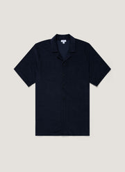 Men's Towelling Camp Collar Shirt in Navy