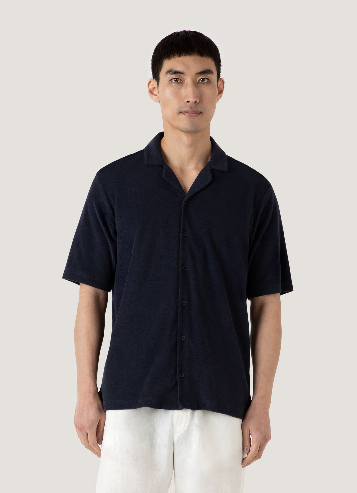 Men's Towelling Camp Collar Shirt in Navy