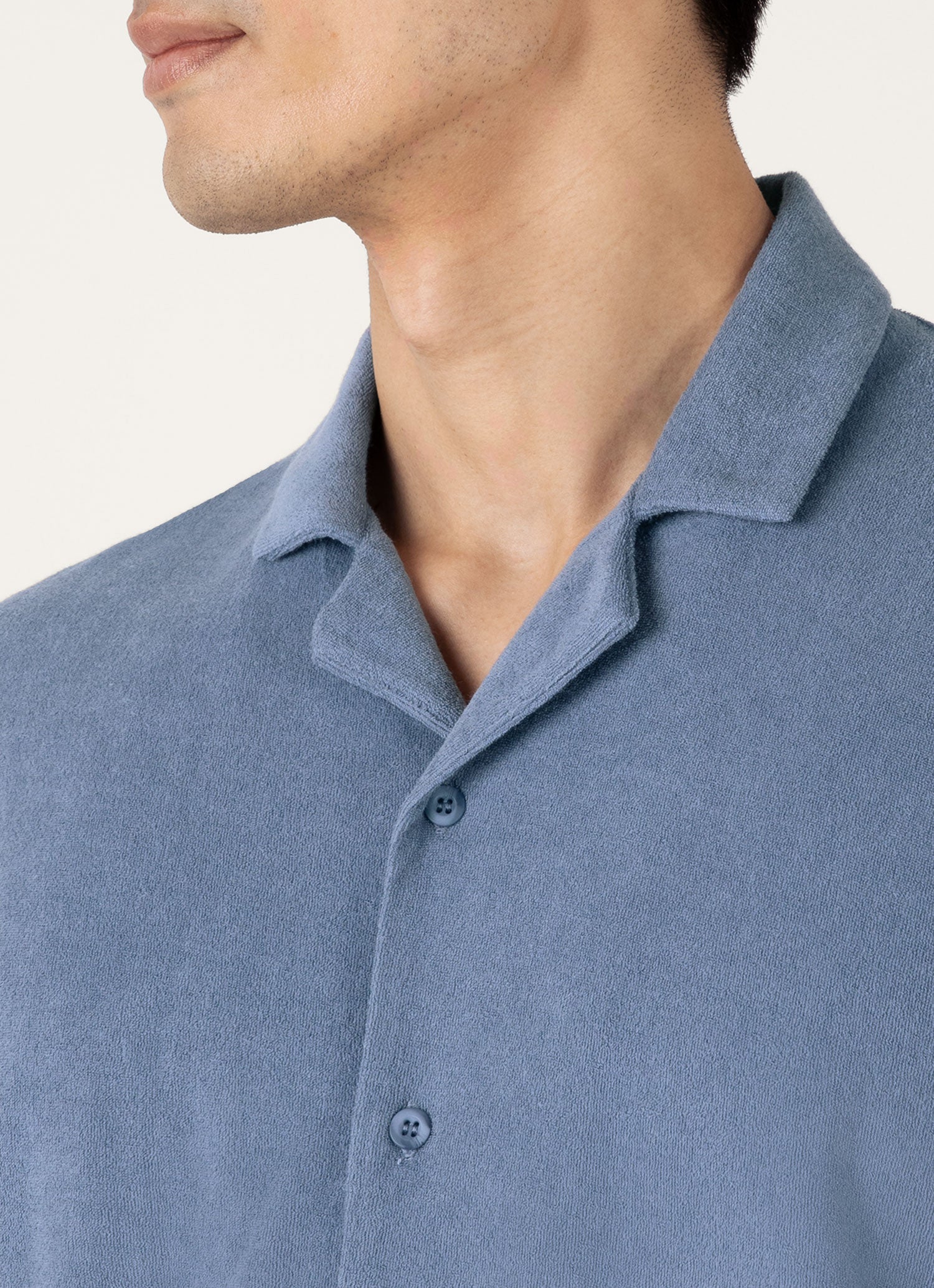 Men's Towelling Camp Collar Shirt in Vintage Blue