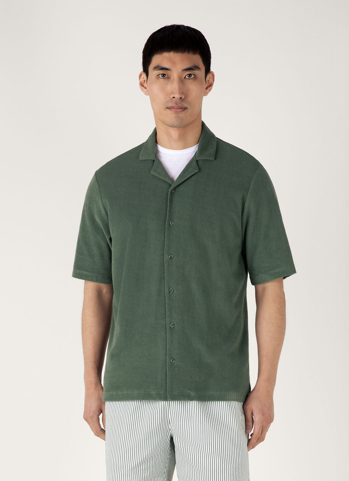 Men's Towelling Camp Collar Shirt in Dusk Green