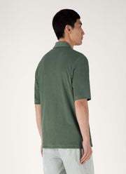Men's Towelling Camp Collar Shirt in Dusk Green