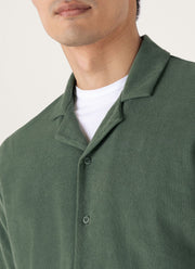 Men's Towelling Camp Collar Shirt in Dusk Green
