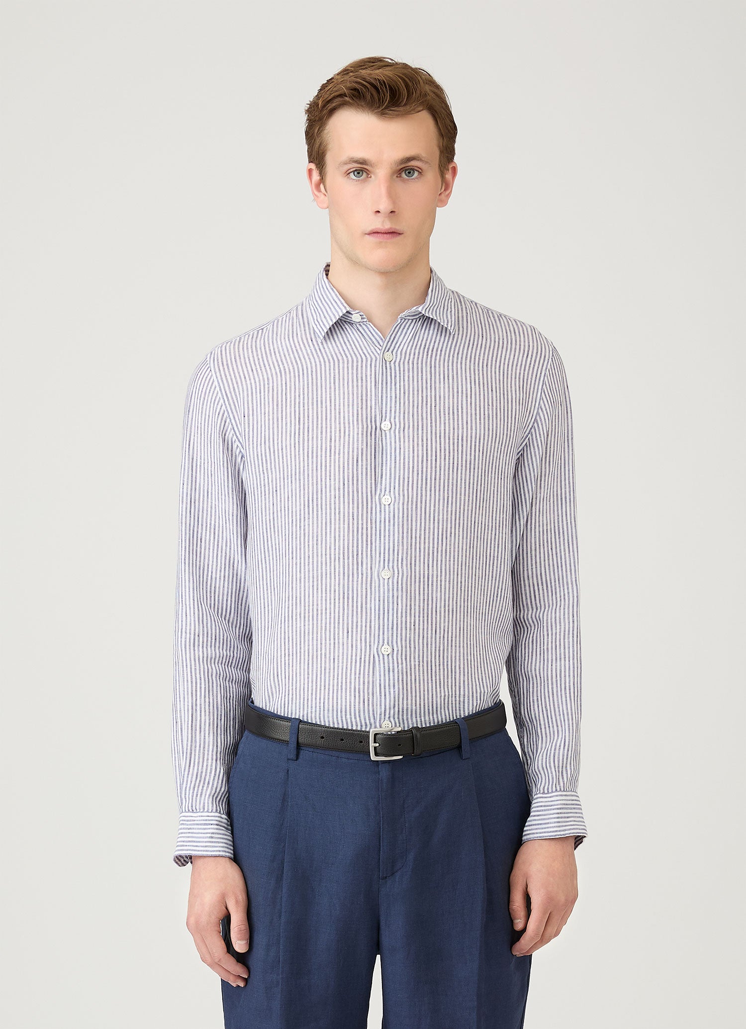 Men's Linen Shirt in Navy/White