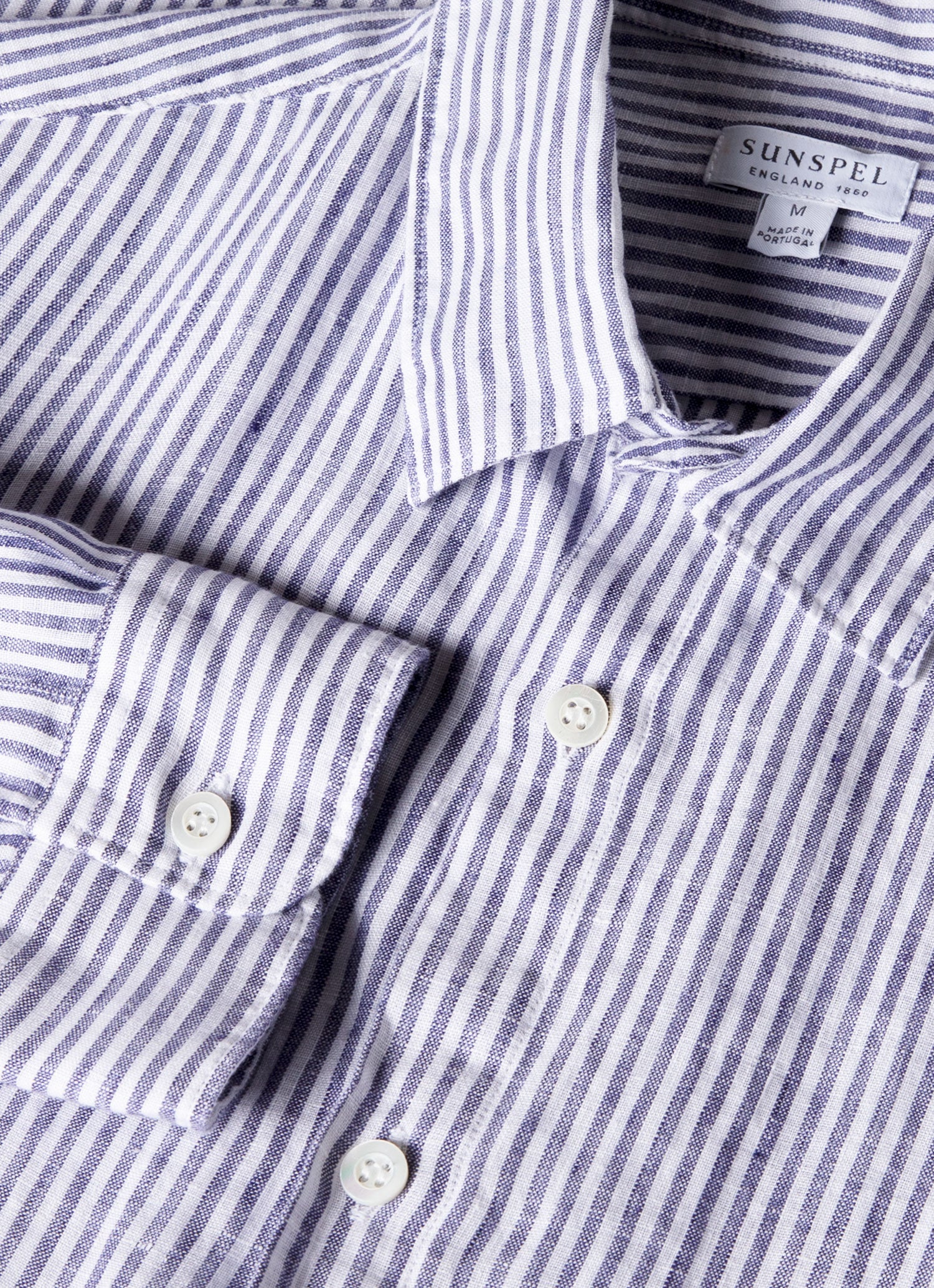 Men's Linen Shirt in Navy/White