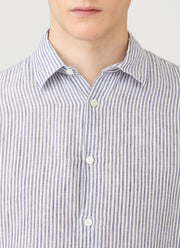 Men's Linen Shirt in Navy/White