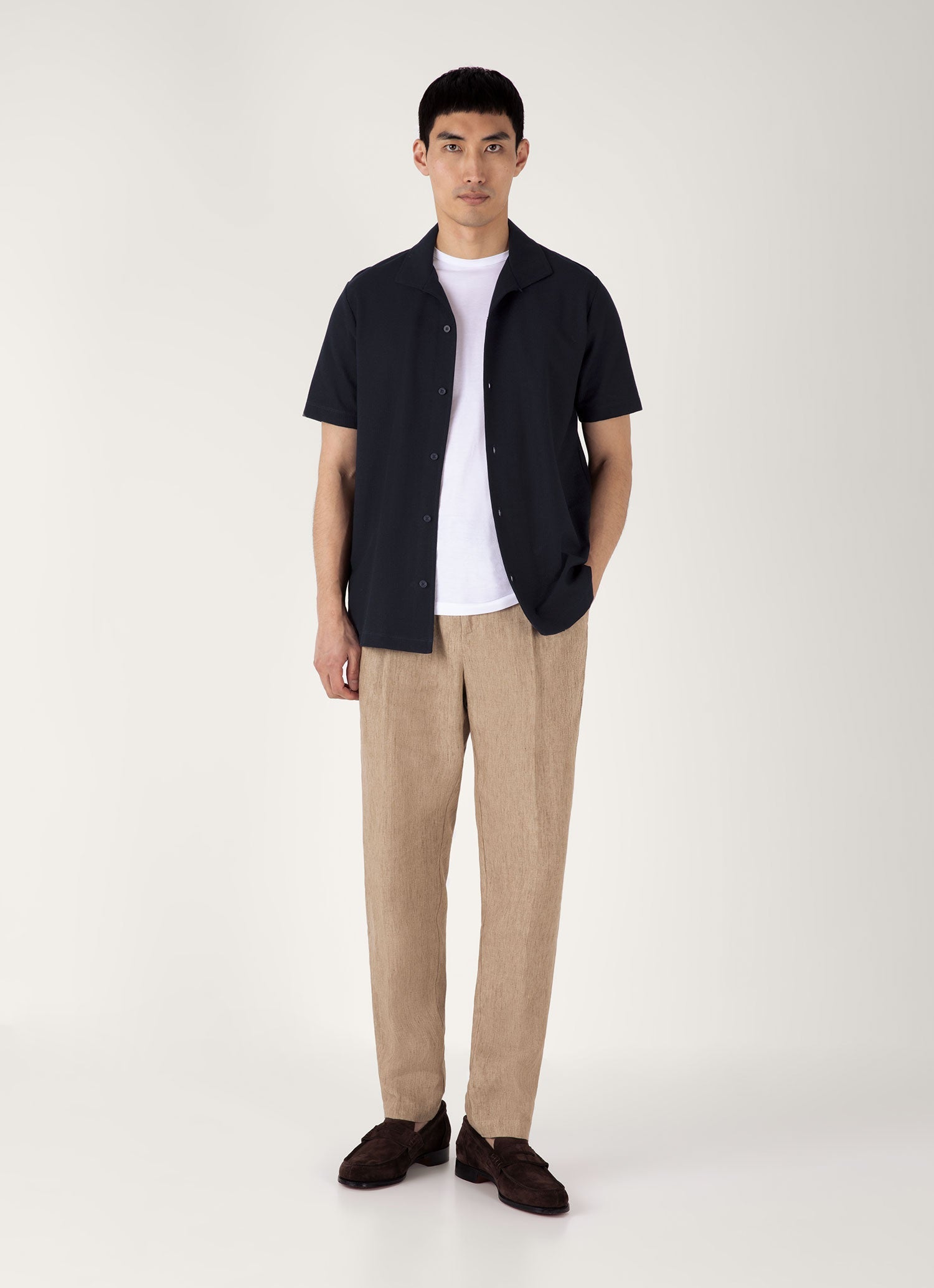 Men's Short Sleeve Textured Jersey Shirt in Midnight Navy