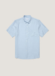 Men's Short Sleeve Linen Shirt in Light Blue