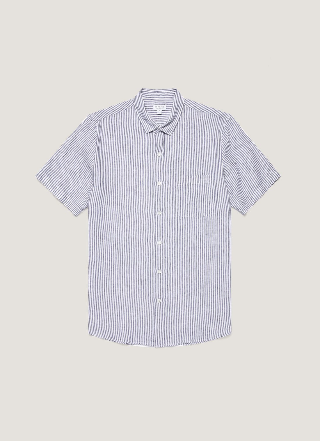 Men's Short Sleeve Linen Shirt in Navy/White