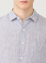 Men's Short Sleeve Linen Shirt in Navy/White