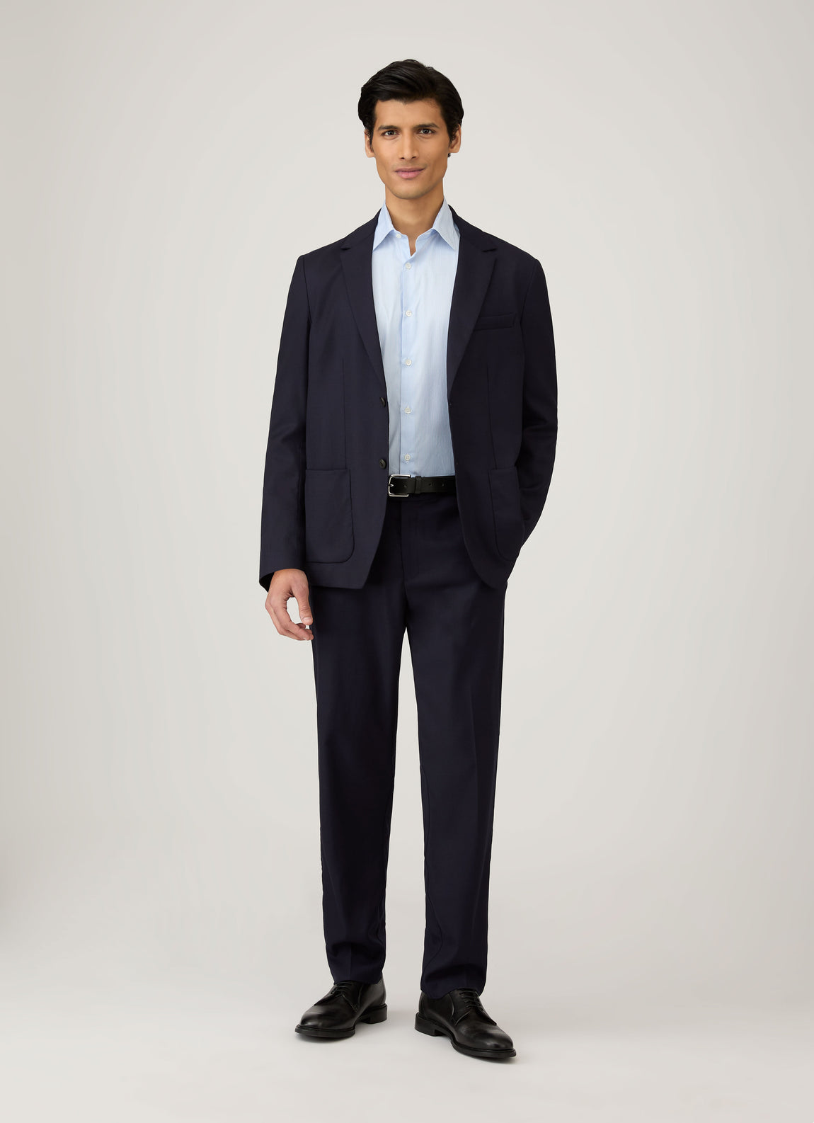 Men's Cotton Stretch Shirt in Light Blue/White