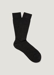 Merino Wool Rib Socks - Black