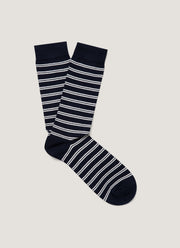 Men's Cotton Socks in Navy/Ecru