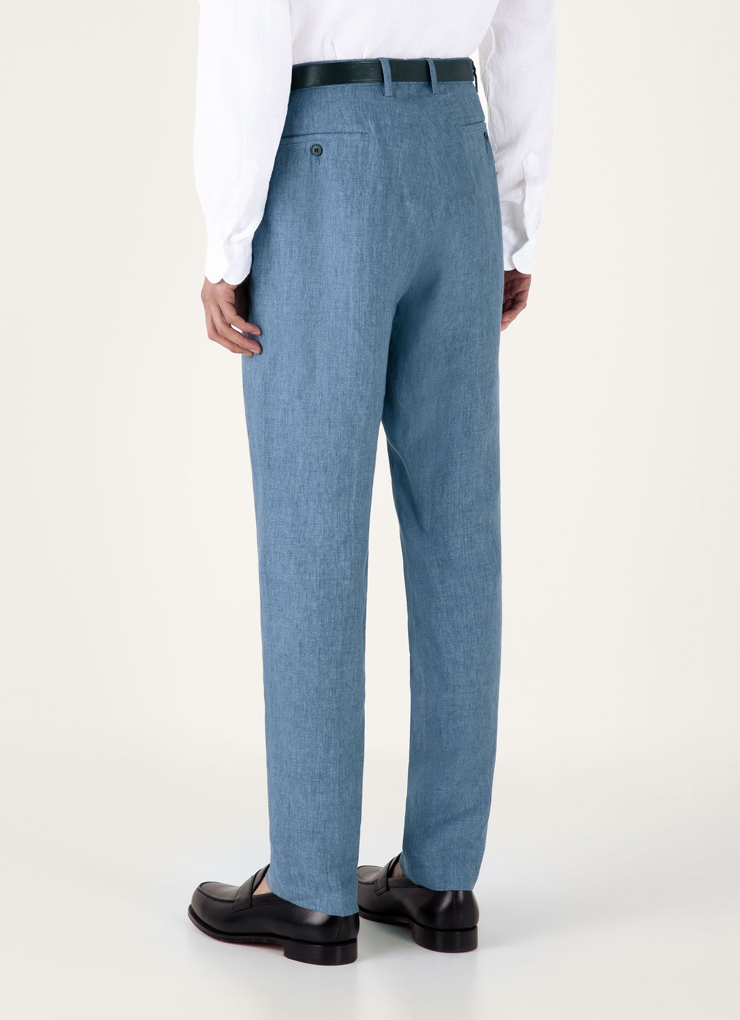 Men's Pleated Linen Trouser in Soft Denim Melange