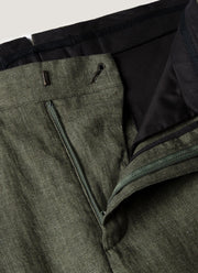 Men's Pleated Linen Trouser in Hunter Green