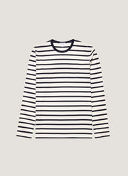 Men's Long Sleeve Classic T-shirt in Ecru/Navy Breton Stripe