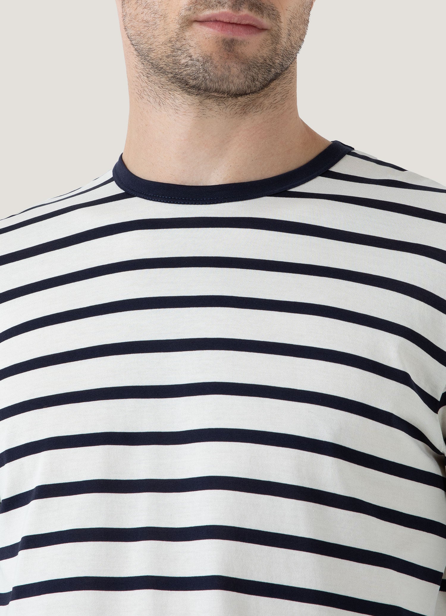 Men's Long Sleeve Classic T-shirt in Ecru/Navy Breton Stripe
