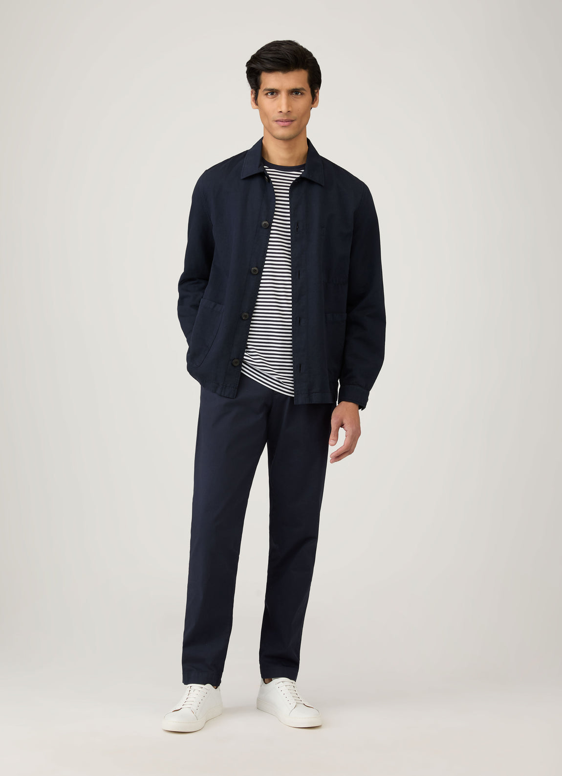 Men's Classic Long Sleeve T-shirt in Navy/White English Stripe