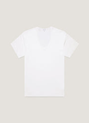 Men's Sea Island Cotton V-neck Underwear T-shirt in White