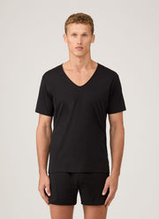 Men's Superfine Cotton V-neck Underwear T-shirt in Black