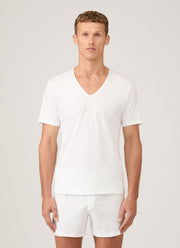 Men's Superfine Cotton V-neck Underwear T-shirt in White