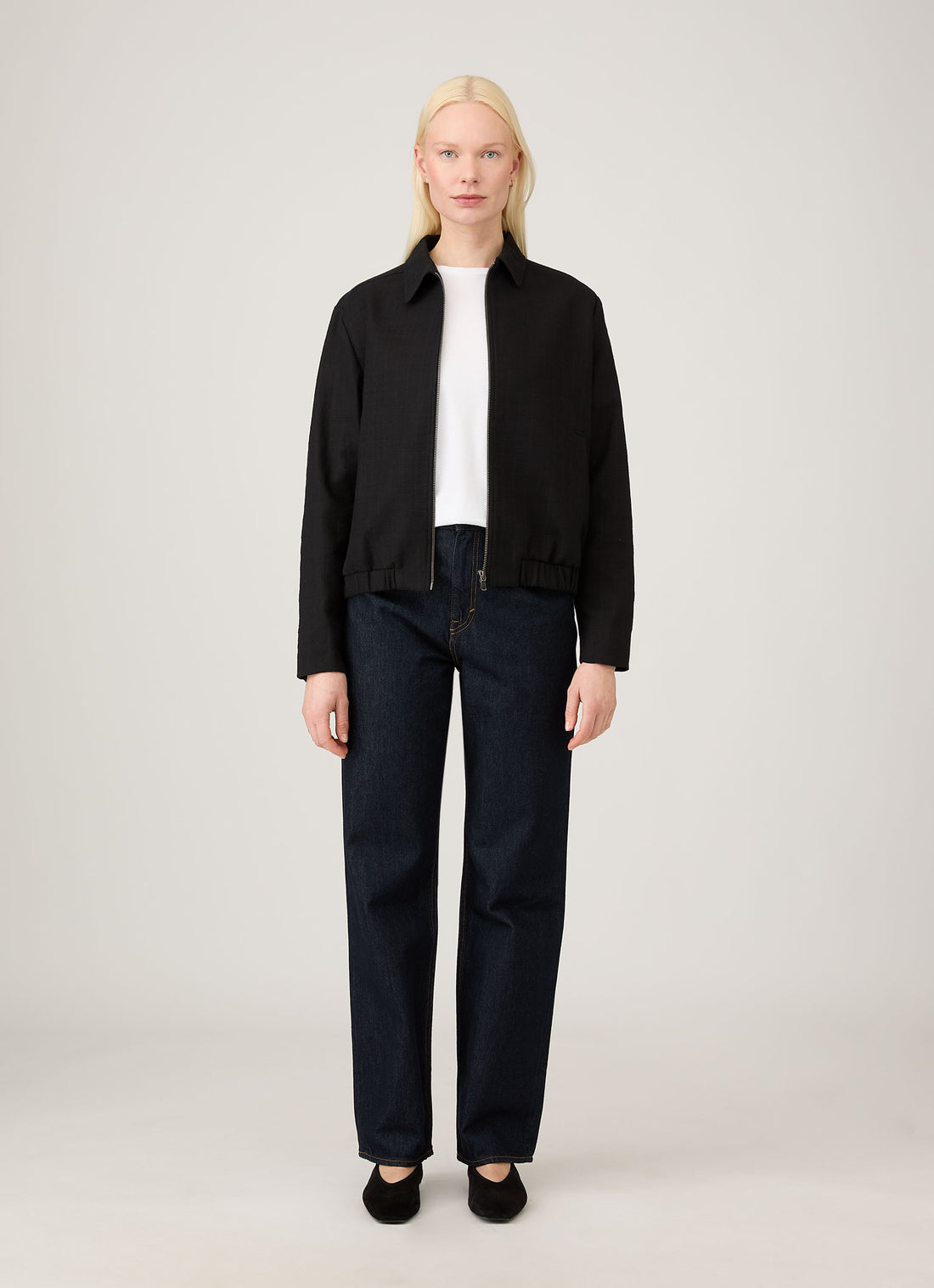 Women's Cotton Raffia Bomber Jacket in Black