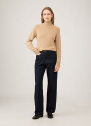 Women's Lambswool Funnel Neck Jumper in Light Camel