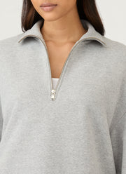 Women's Half Zip Loopback Sweatshirt in Grey Melange
