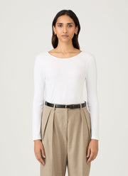 Women's Stretch Cotton Scoop Back Top in White