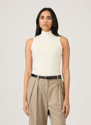 Women's Sleeveless High Neck Top in Ecru