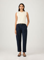 Women's Pleated Chino in Midnight Navy