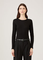 Women's Ribbed Long Sleeve T-shirt in Black