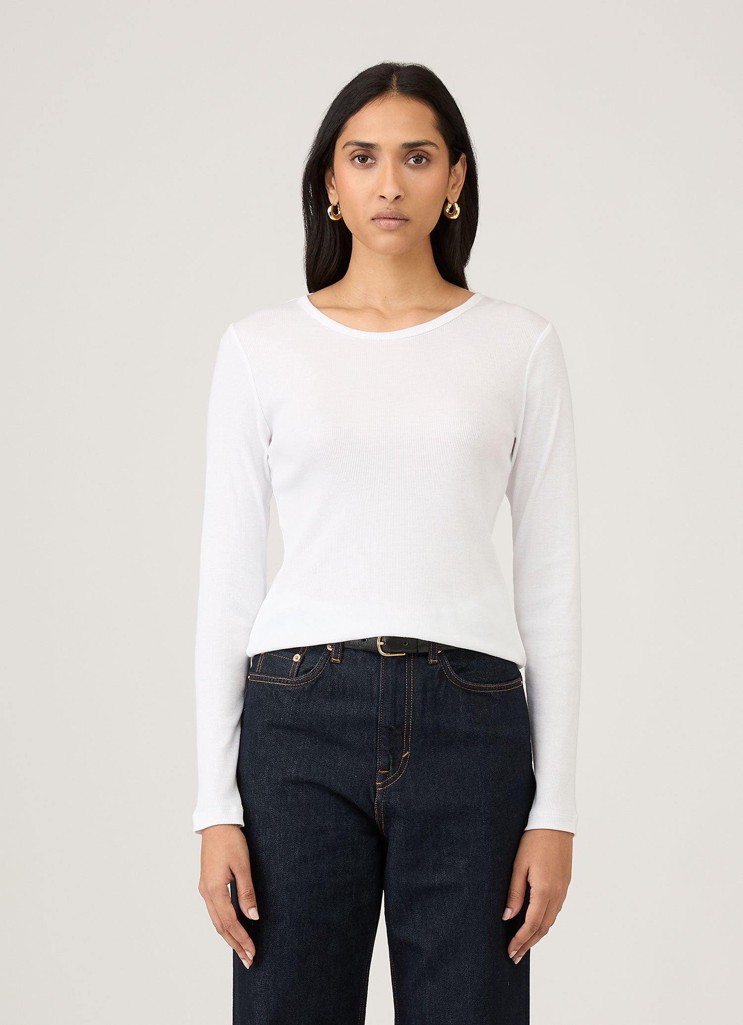 Women's Ribbed Long Sleeve T-shirt in White